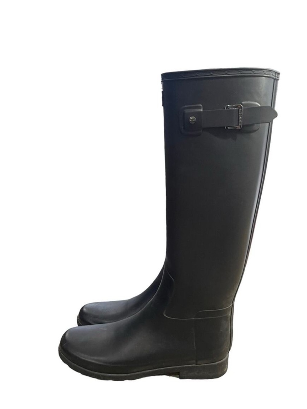 Hunter Tall Matte Black Tall Rain Boots w/Side Buckle Women’s Sz 8, Like New - Picture 8 of 16